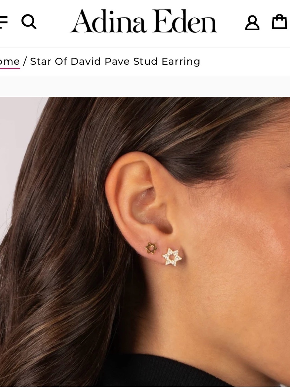 Adina Eden Gold Star of David Pave and plain Stud Earrings-two sets